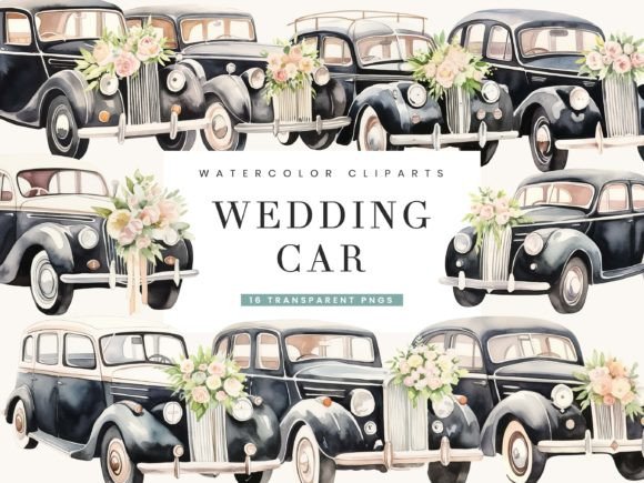 Download Watercolor Wedding Car Clipart Bundle - Watercolor Collection
