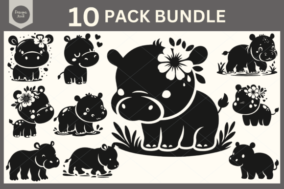 Download Baby Hippo SVG File Clipart Silhouette - Hippo Collection