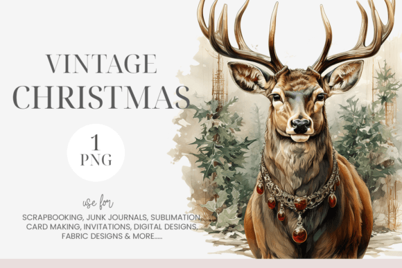 Download Watercolor Vintage Christmas Deer PNG - Watercolor Collection