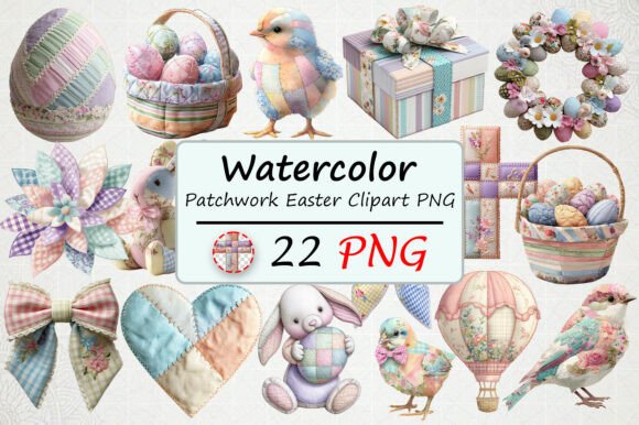 Download Watercolor Patchwork Easter Clipart PNG - Watercolor Collection