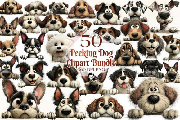 Download 50 Breeds of Peeking Dogs New Clipart P1 - Dog Collection