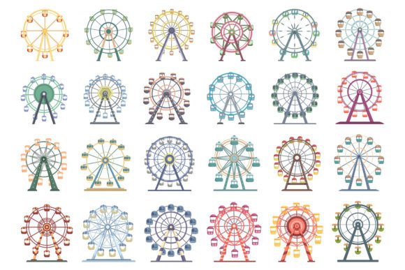 Download Ferris Wheel Icons Set Cartoon Vector. - Cartoon vector Collection