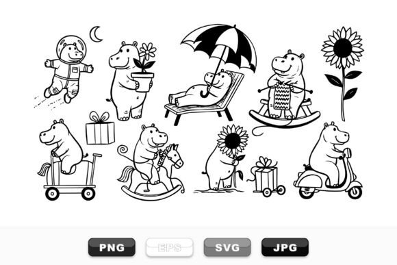 Download Cute Hippo Vector Clipart Set - Hippo Collection