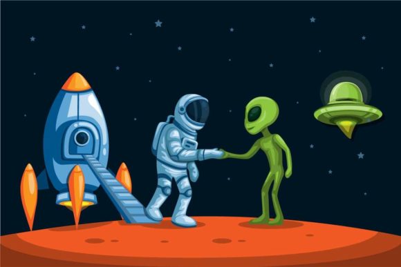 Download Astronaut Hanshake with Alien Vector - Premium Resources