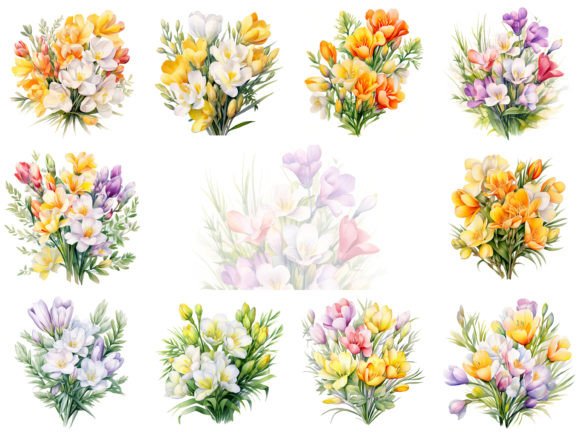 Download Freesias Watercolor Clipart Image Set - Watercolor Collection