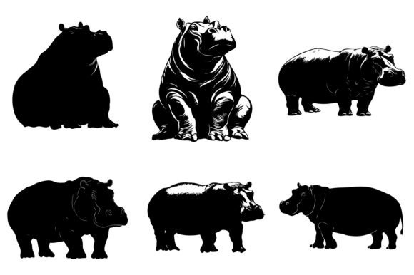 Download Hippo Vector Silhouette Set - Hippo Collection
