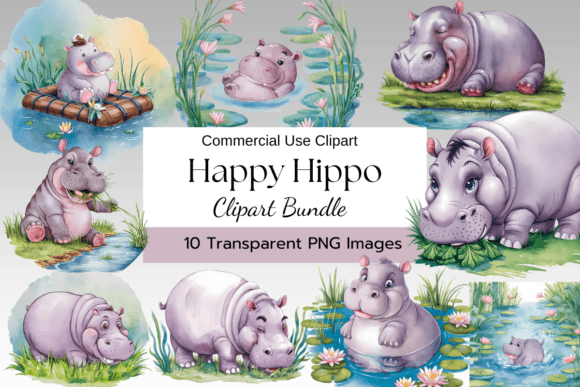 Download Happy Hippo Watercolor Clipart - Hippo Collection