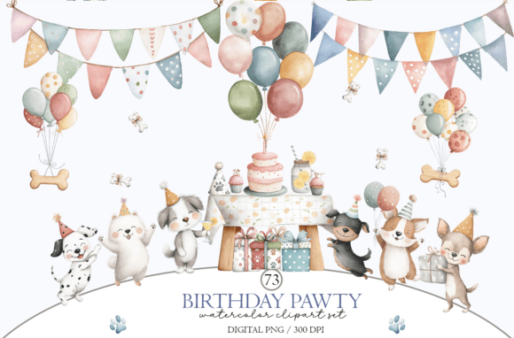 Download Dog Birthday Party Clipart: Watercolor - Dog Collection