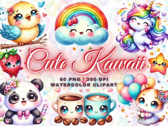 Download Watercolor Kawaii Clipart - Kawaii Png - Watercolor Collection