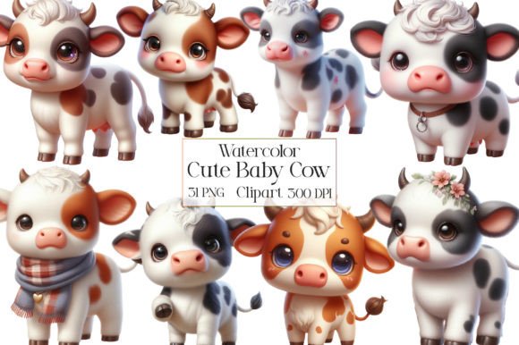 Download Watercolor Cute Baby Cow Clipart - Watercolor Collection