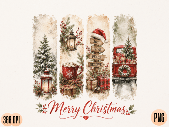 Download Vintage Merry Christmas Watercolor PNG D - Watercolor Collection