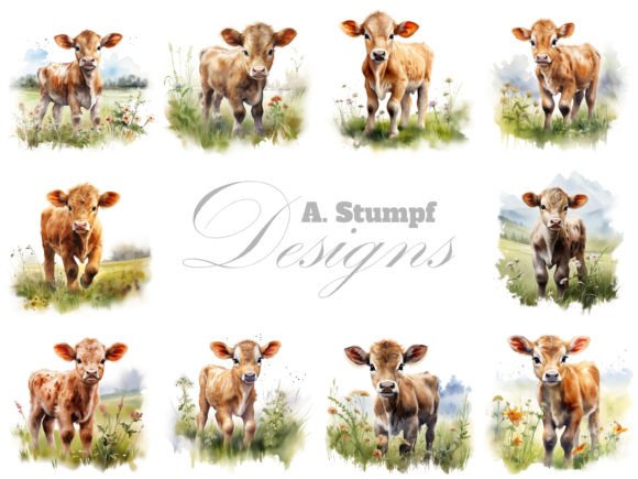 Download Calf Clipart Watercolor Farm Animal Set - Watercolor Collection