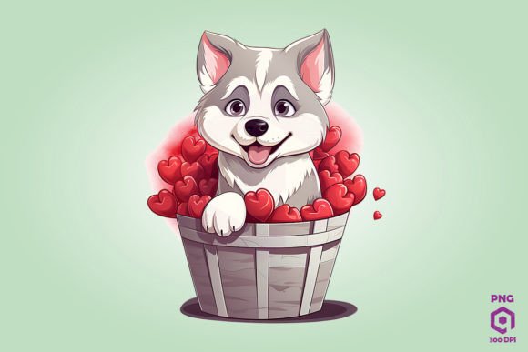 Download Siberian Husky Dog in Hearts Basket - Dog Collection