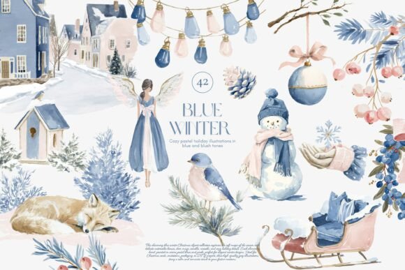 Download Cozy Blue Winter Watercolor Clipart - Watercolor Collection