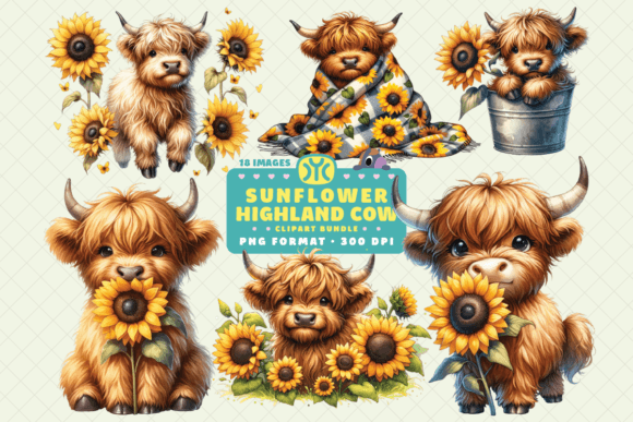 Download Watercolor Sunflower Highland Cow PNG - Watercolor Collection