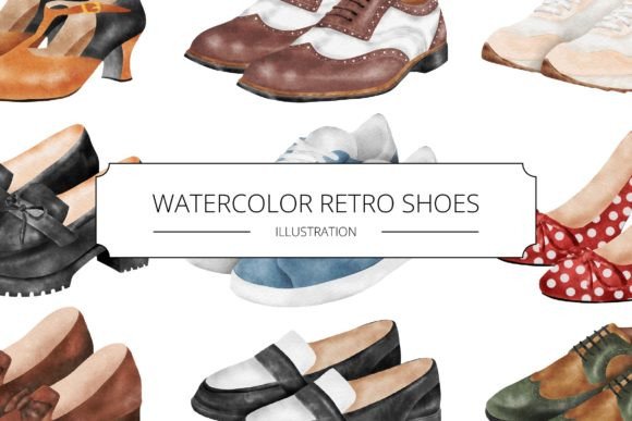 Download Watercolor Retro Shoes - Watercolor Collection