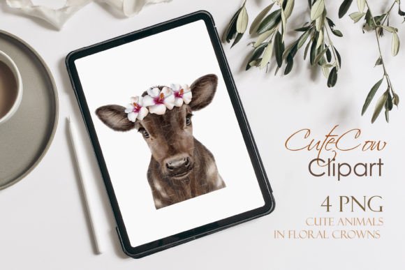 Download Watercolor Calf. Cow in Floral Wreath - Watercolor Collection