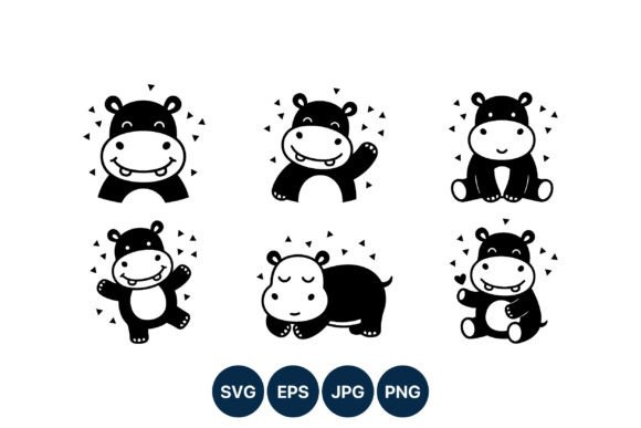 Download Cute Black White Hippo Vector - Hippo Collection